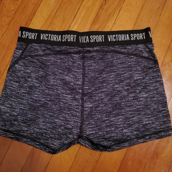 NWOT Victoria's Secret Sport shorts, women size L. Heathered Grey/black/white. - Picture 2 of 6